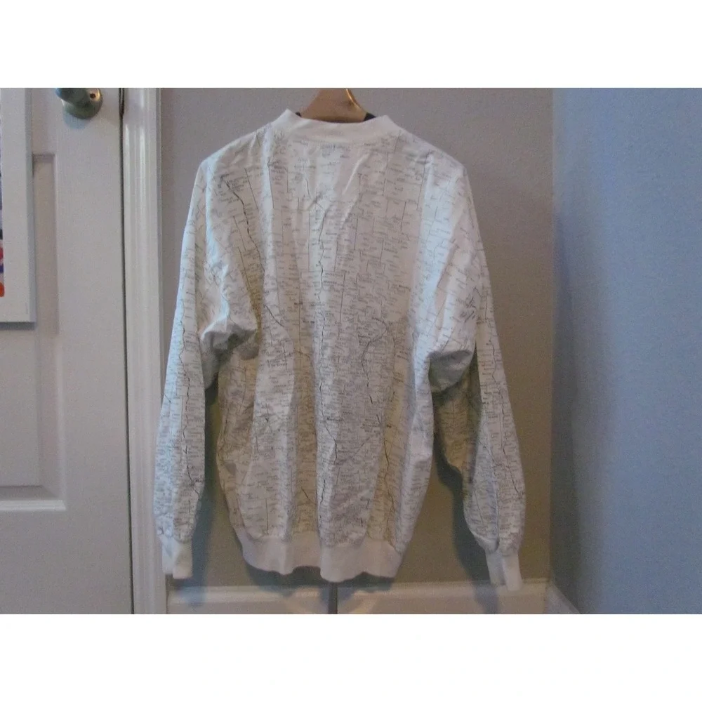 J Sportswear Bomber Jacket Large White Wisconsin Map Print Vintage Made in USA